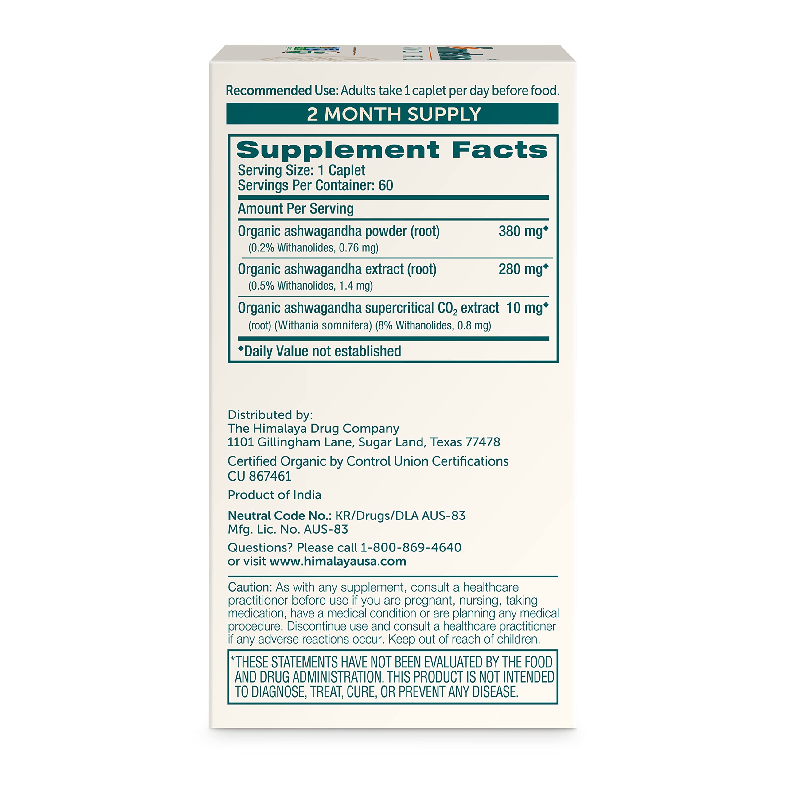 Himalaya Organic Ashwagandha Root, 2 Month Supply - Herbal Adrenal Support Supplements for Stress Relief and Energy Support - USDA Organic, Non-GMO, Vegan
