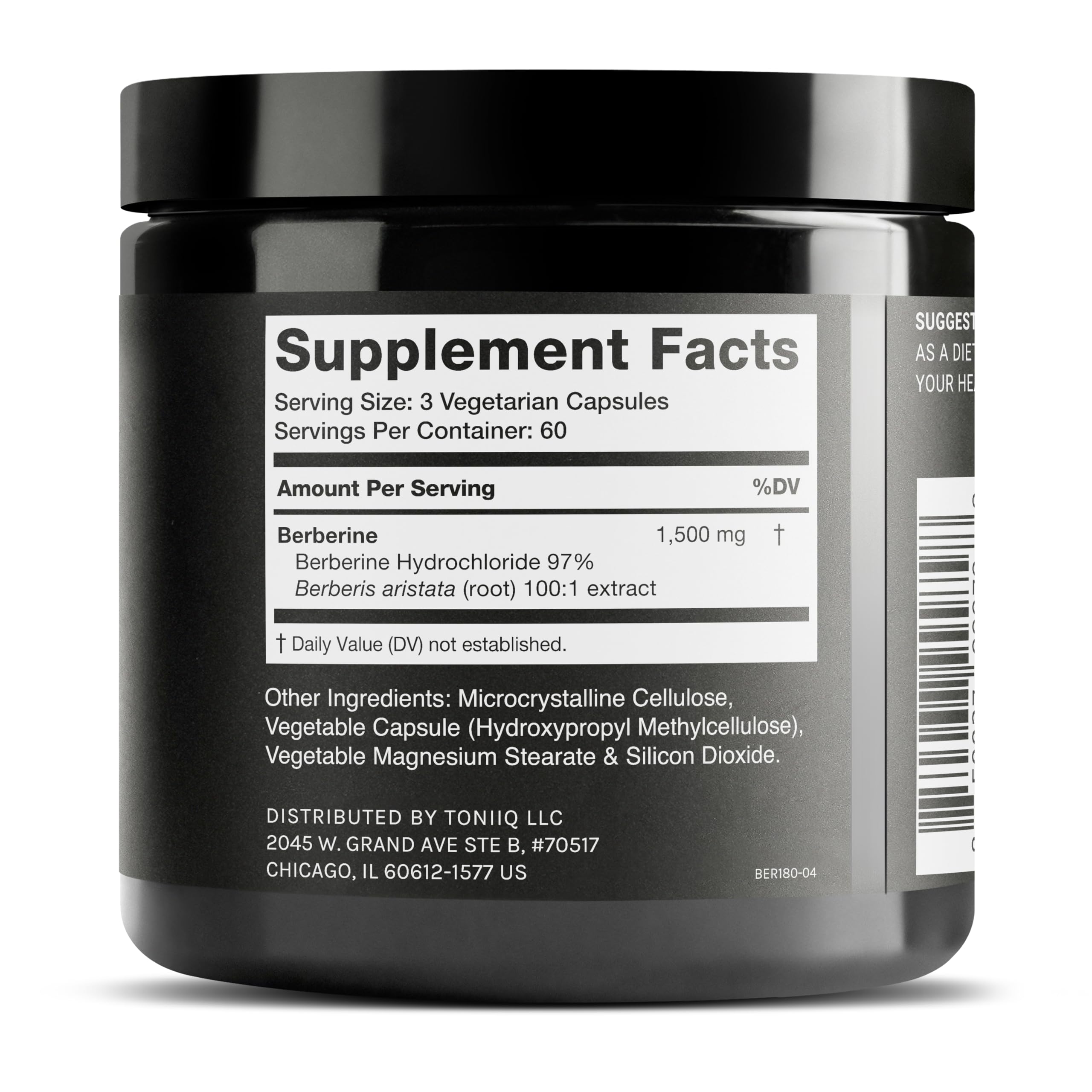 Toniiq Ultra High Strength Berberine HCl from The Himalayas - 100:1 Concentrated Extract - Lab-Tested 97% Berberine HCl - 180 Vegetarian Capsules, 1500 mg per Serving Toniiq Au supplements