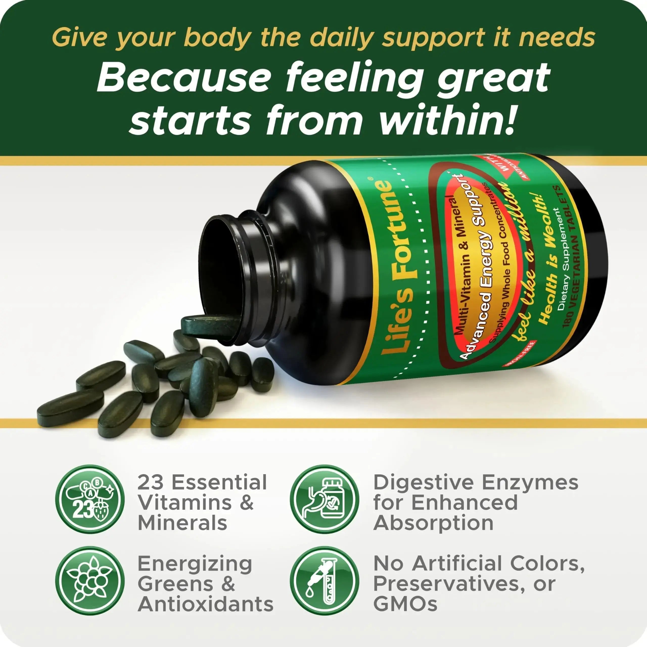 Life's Fortune Multivitamin & Mineral Supplement, Daily Natural Energy Source for Men & Women, with Superfood Greens Life's Fortune Au supplements