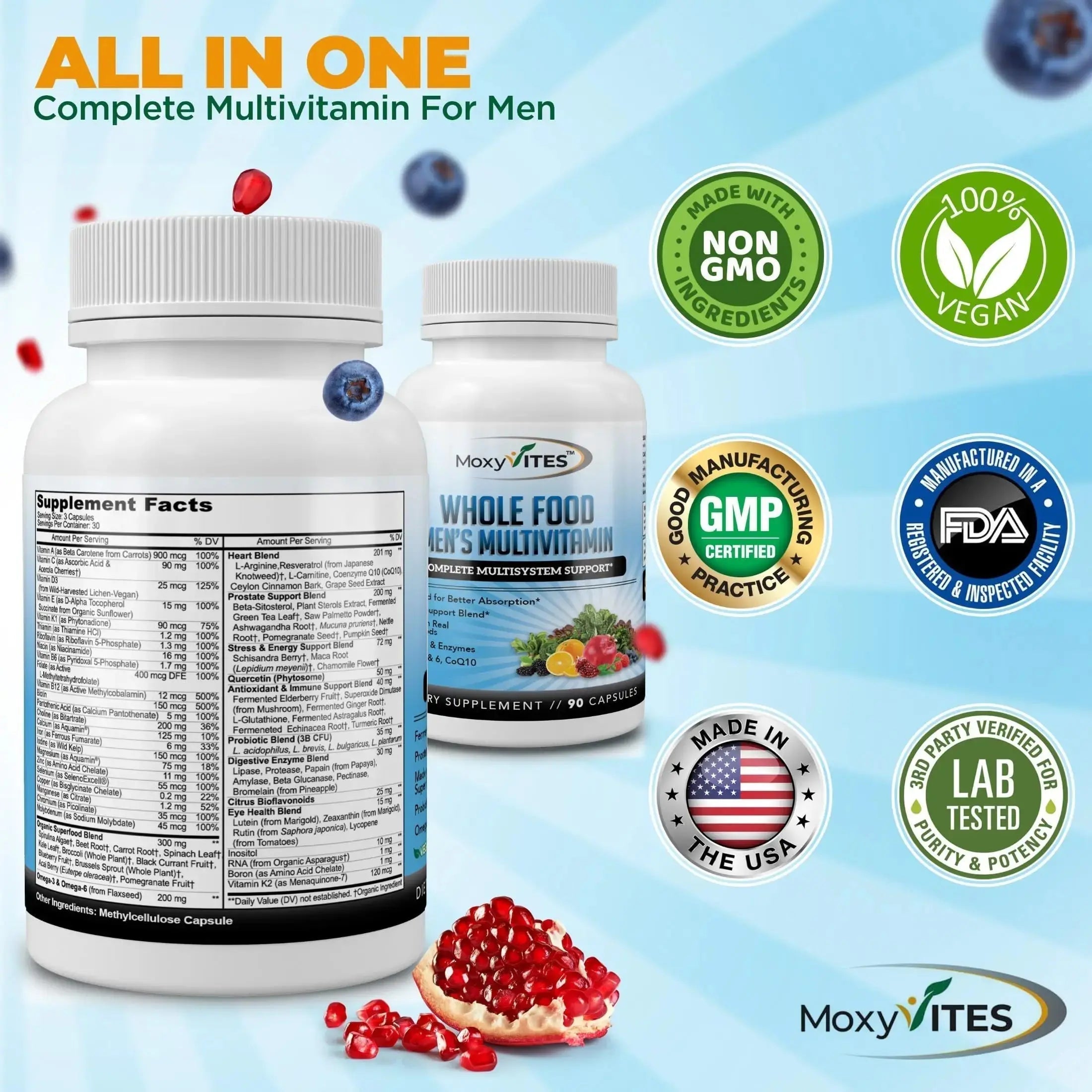 Methylated Mens Multivitamins - Daily Mens Vitamins with 44 Organic Whole Food - Multivitamin for Men with Iron & Fermented Nutrients MoxyVites Au supplements