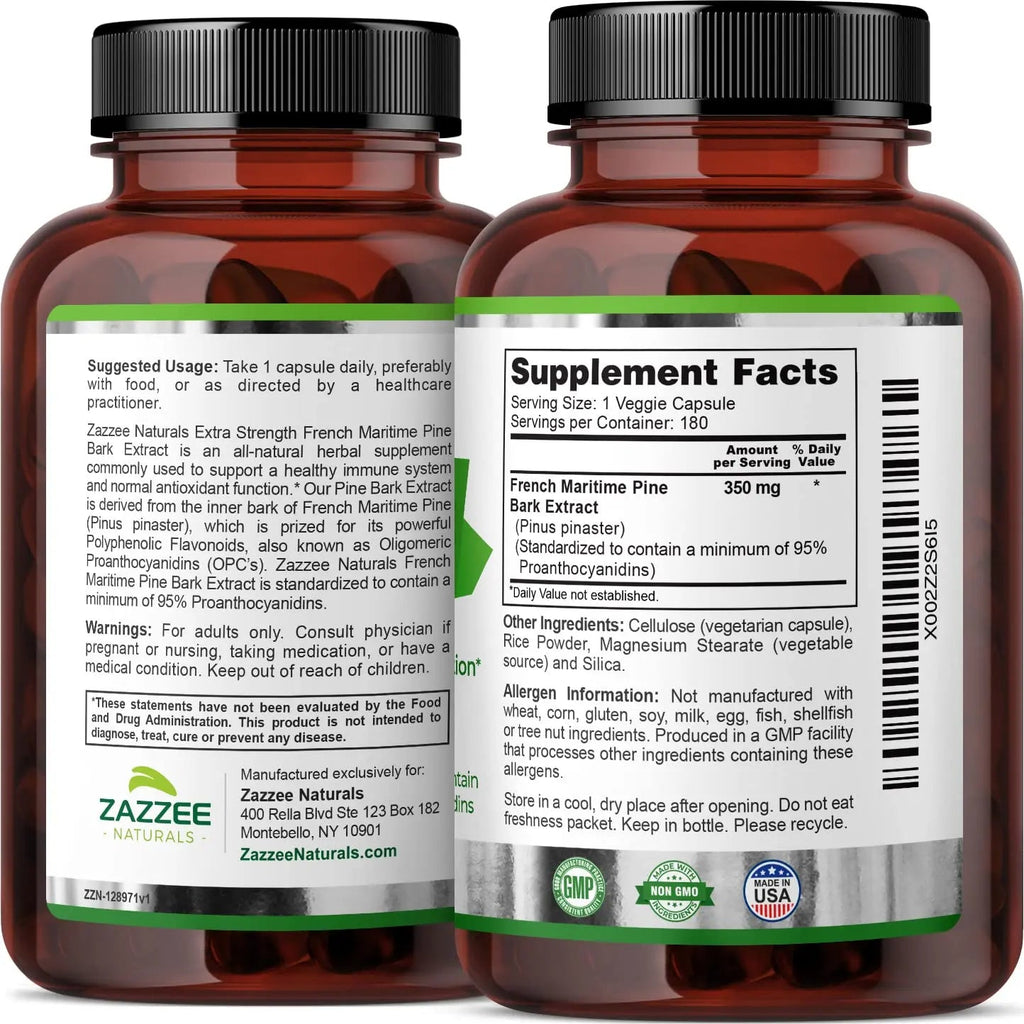 Zazzee Extra Strength French Maritime Pine Bark Extract, 350 mg Per Capsule Zazzee Au supplements