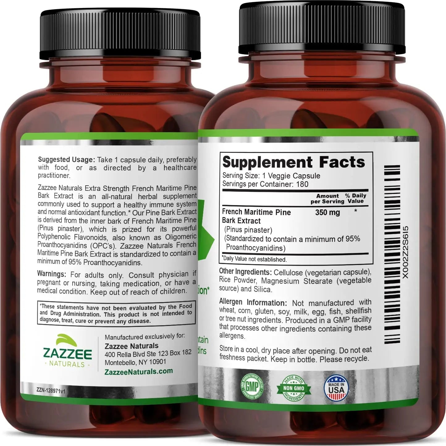 Zazzee Extra Strength French Maritime Pine Bark Extract, 350 mg Per Capsule Zazzee Au supplements