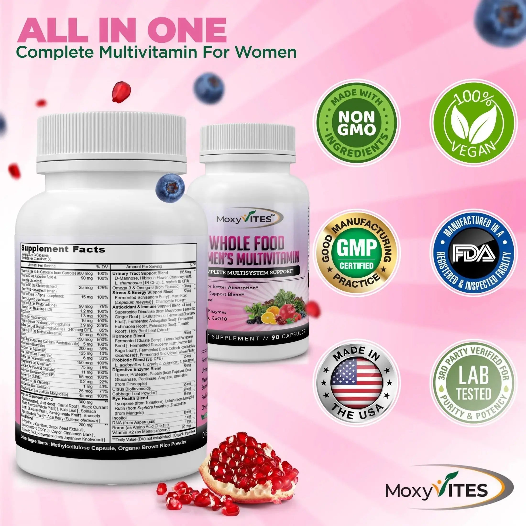 Methylated Multivitamin for Women with Iron - Womens Multivitamin with 44 Organic Whole Food & Fermented Nutrients MoxyVites Au supplements