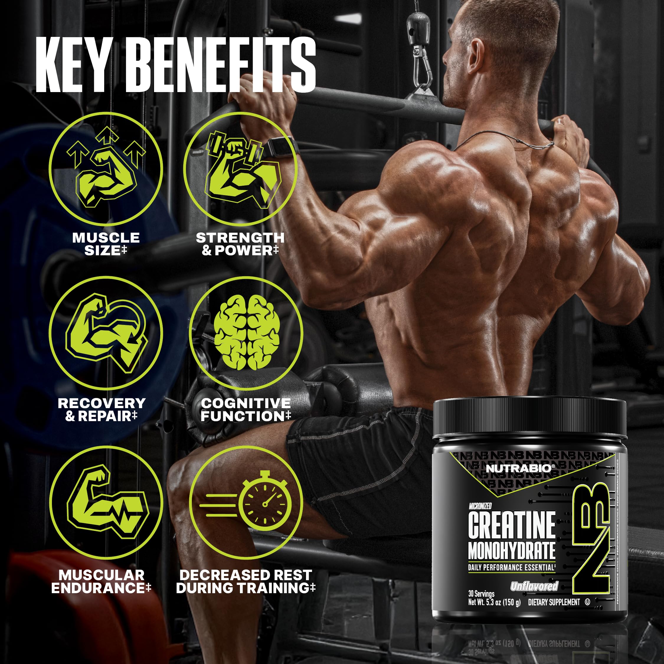 NutraBio Pure Micronized Creatine Monohydrate Powder Supplement, Unflavored, (150 g) - Supports Bulk Muscle Energy, Recovery, and Strength - HPLC Tested Creatine Powder Supplement for Men and Women