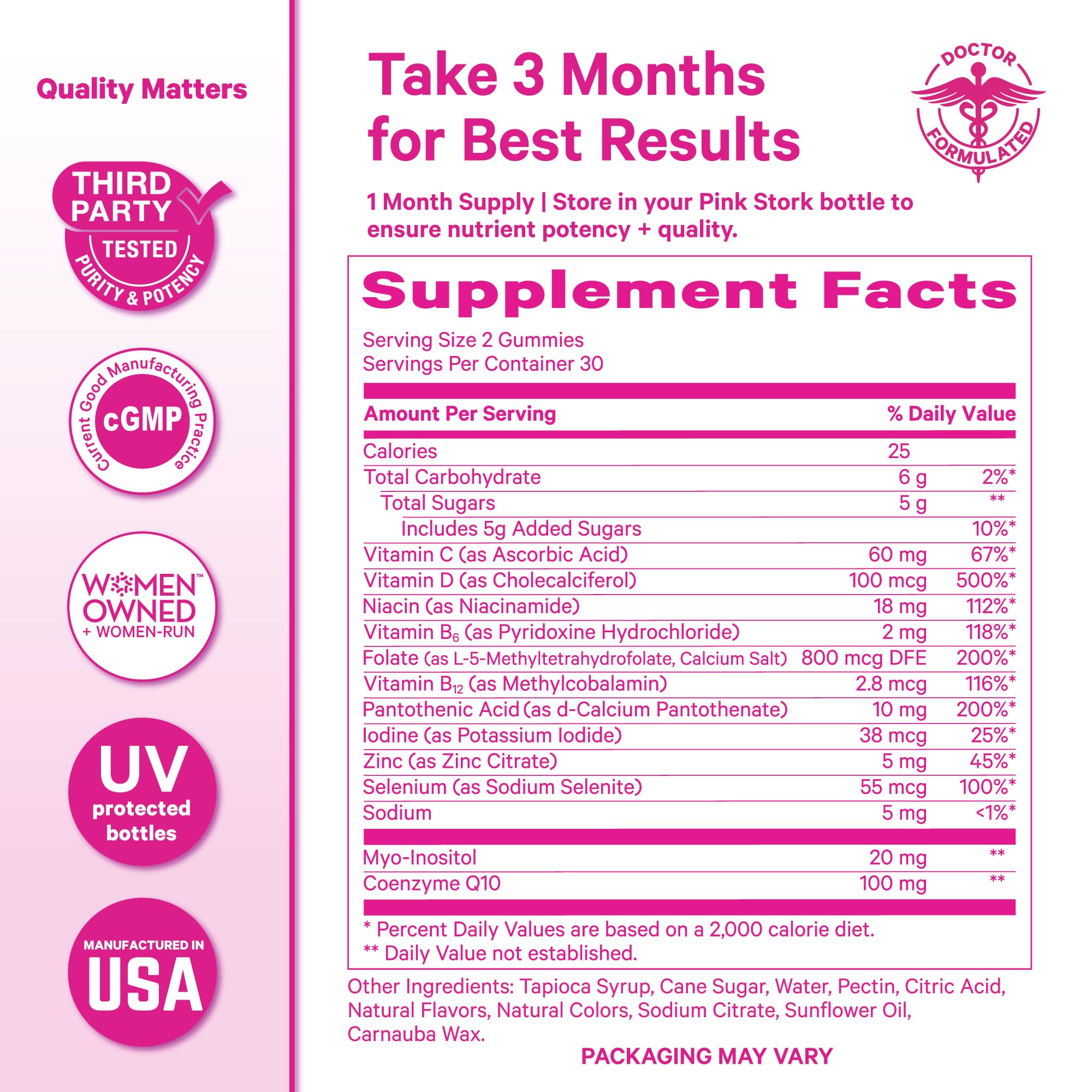 Pink Stork Premium Fertility Gummies | Fertility Supplements for Women with CoQ10, Myo-Inositol + Prenatal Vitamins | Conception Support | Hormone Balance for Women, Ovarian Care - 60 Gummies Pink Stork Au supplements