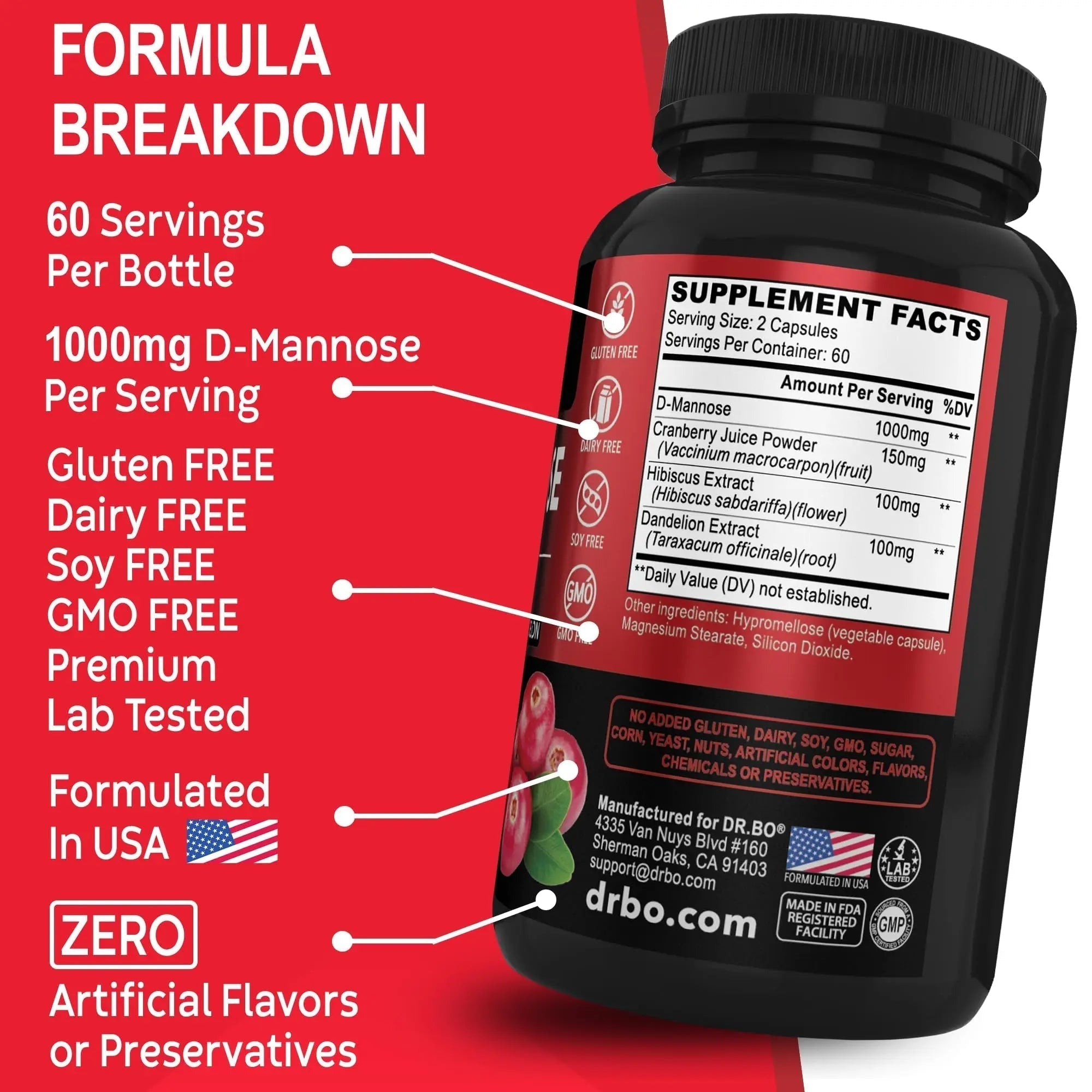 D Mannose Supplements for Women Pills - Natural D-Mannose 500mg Capsules, Cranberry DMannose Pills 1000mg Per Serving - Bladder Flush & Urinary Tract Cleanse Health Supplement - 120 Veg Capsules DR. BO Au supplements