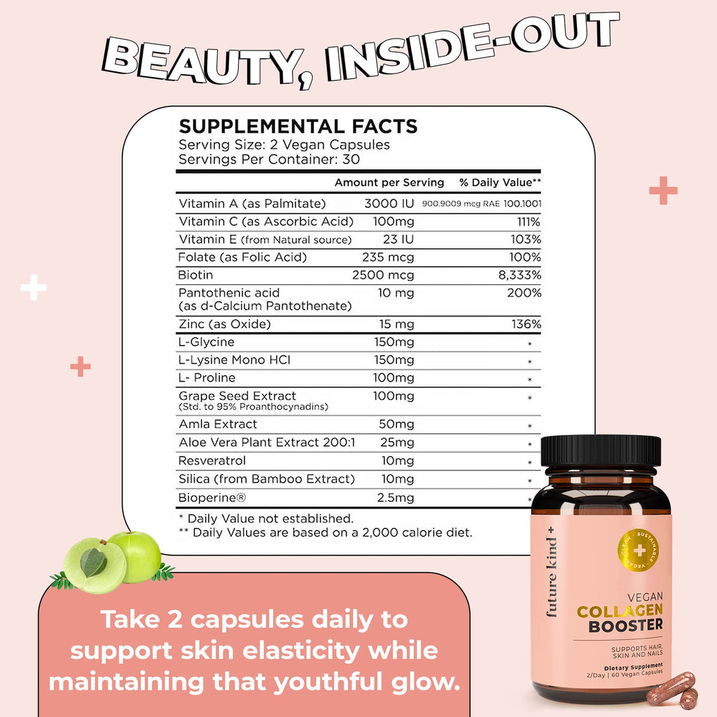 Future Kind Vegan Collagen - Supports Collagen Production with Biotin and Vitamin C (60 Capsules in Glass Bottle) Future Kind Au supplements