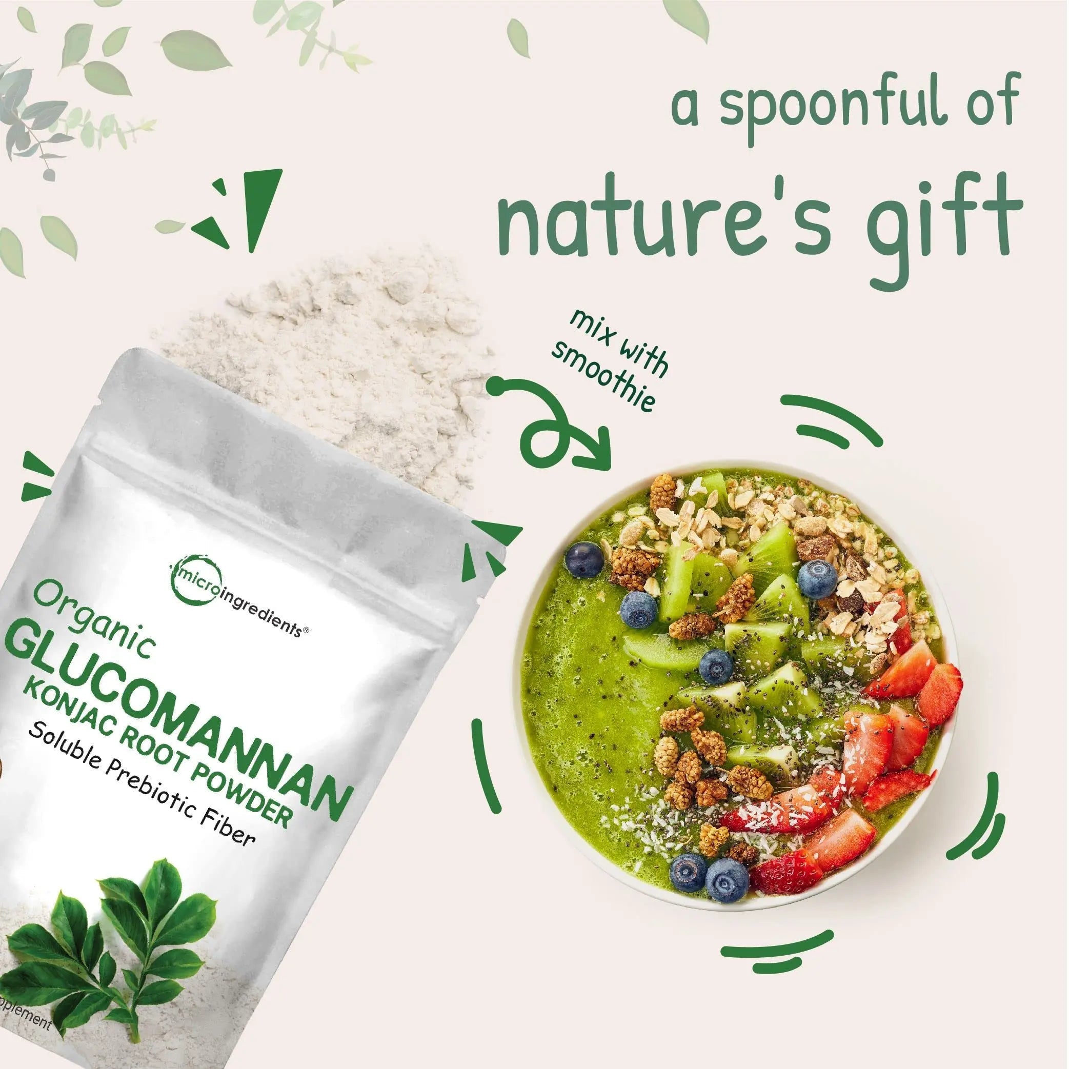 Organic Glucomannan Konjac Root Powder (Konjac Gel Powder), 10 Ounce, Soluble Fiber & Prebiotics Micro Ingredients Au supplements