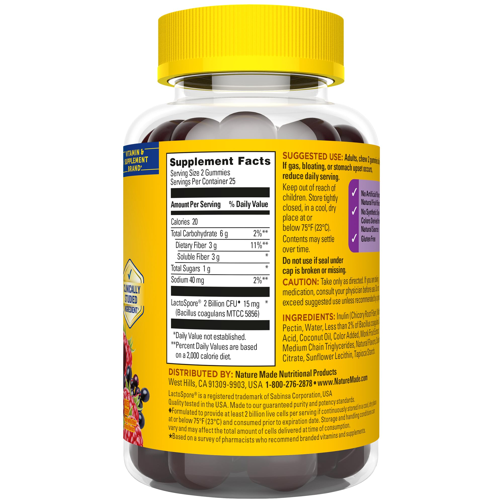 Nature Made Probiotic + Prebiotic Fiber Gummies for Daily Gut Health, Fiber Supplement with Probiotics for Digestive Health Support