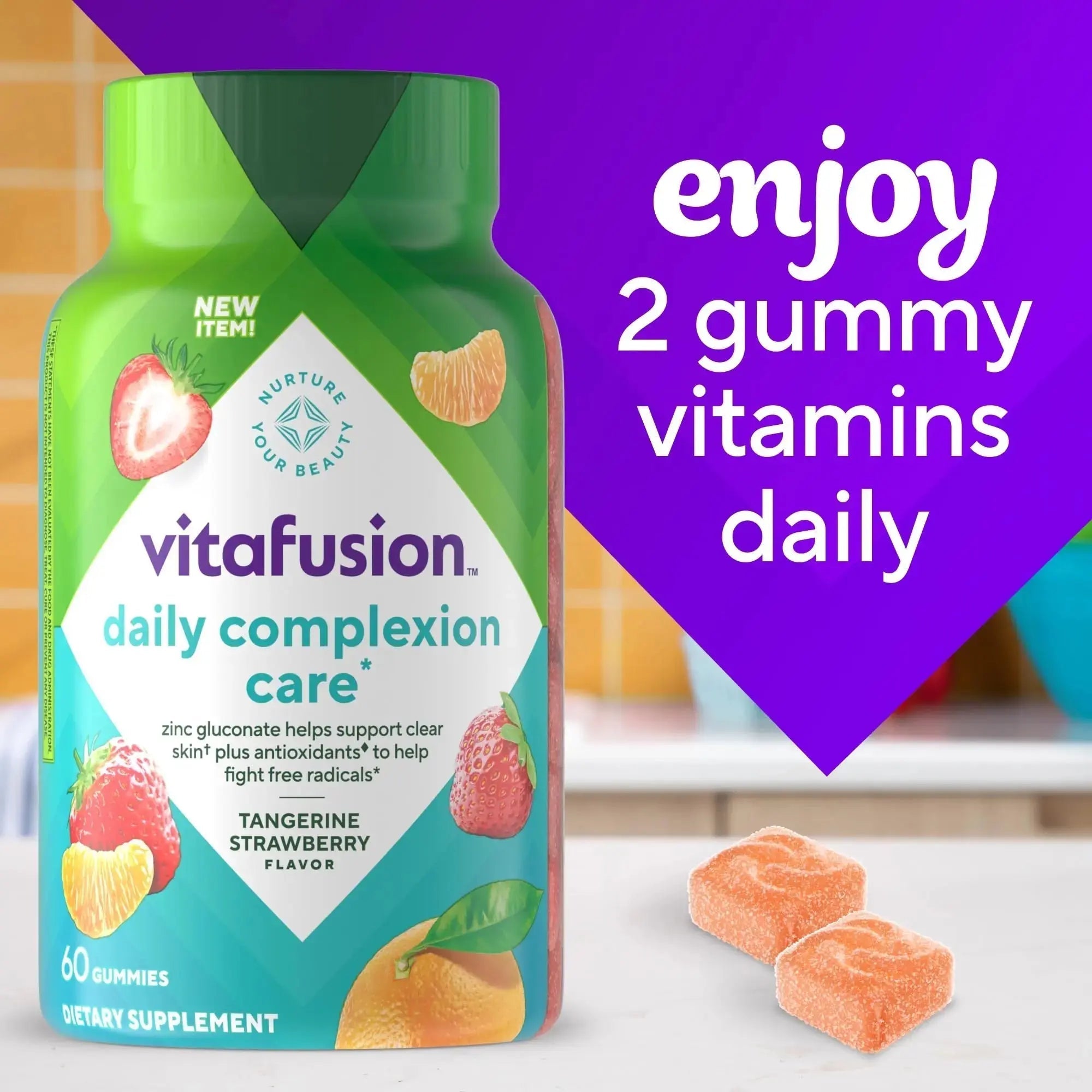 vitafusion Daily Complexion Care (1), Beauty Supplement Helps Support Clear Skin (1) (2) with Zinc Gluconate, Plus Vitamins E & C Vitafusion Au supplements
