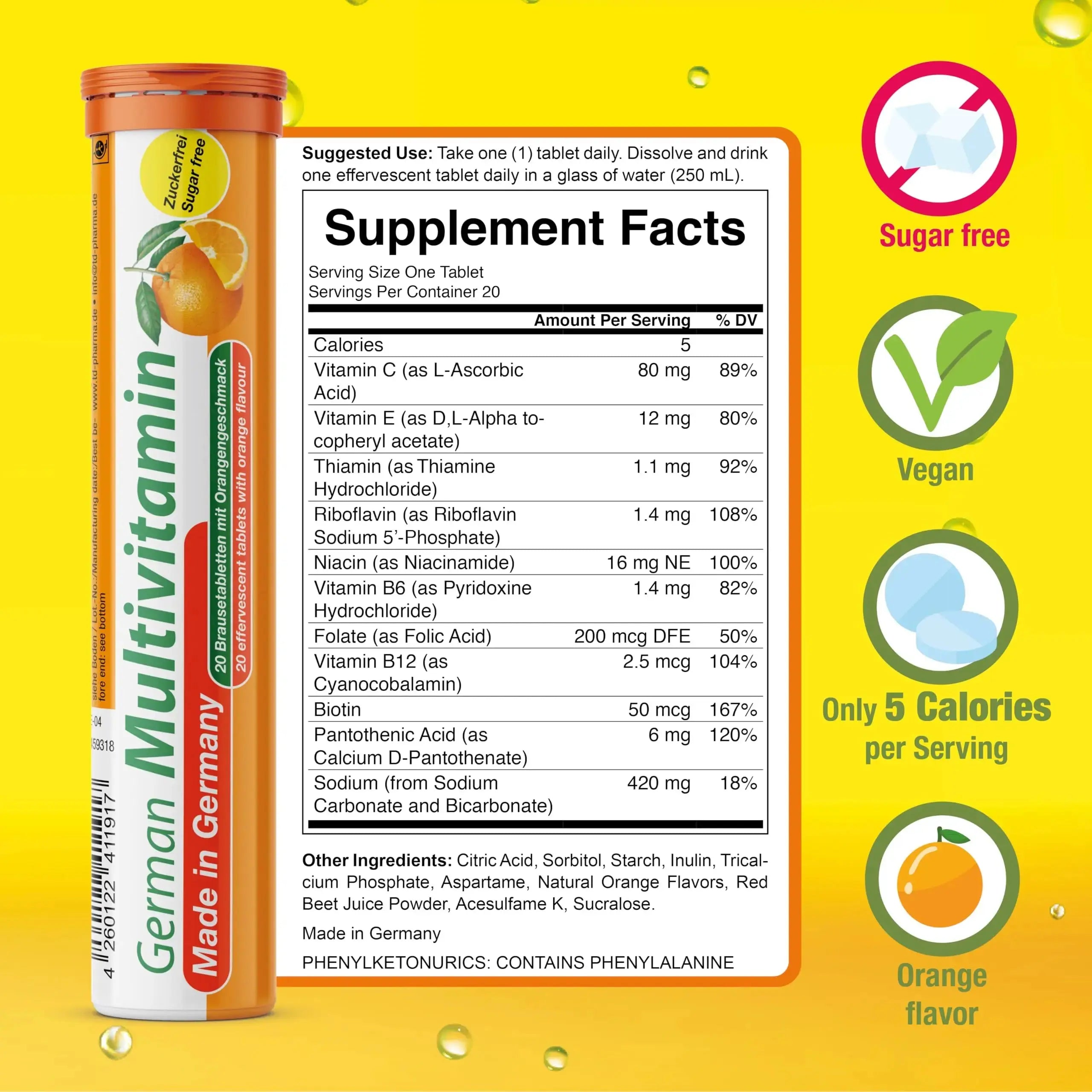 T&D German Multvitamin 10 Vitamins - 40 Vegan Drink Effervescent Tablets - Orange Flavor T&D Au supplements