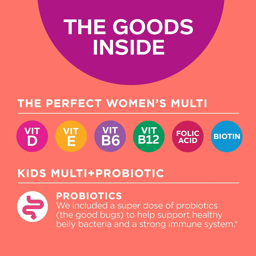 OLLY Gift, Family 2 Pack: Women's Multivitamin Gummy (90 Count), Kids Multivitamin + Probiotic Gummy (70 Count), Vitamins A, D, C, E, B, Chewable Supplement OLLY Au supplements
