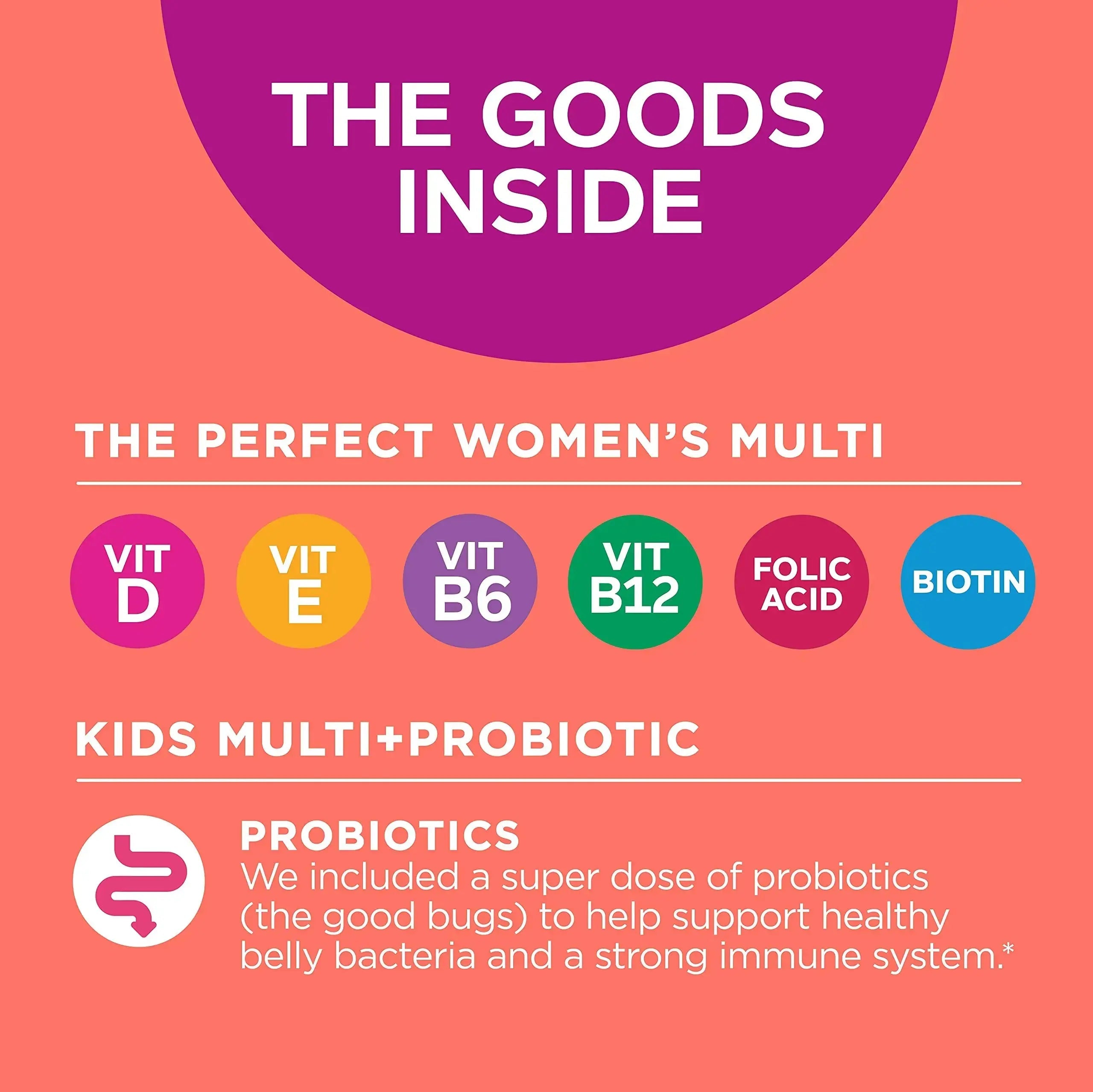 OLLY Gift, Family 2 Pack: Women's Multivitamin Gummy (90 Count), Kids Multivitamin + Probiotic Gummy (70 Count), Vitamins A, D, C, E, B, Chewable Supplement OLLY Au supplements