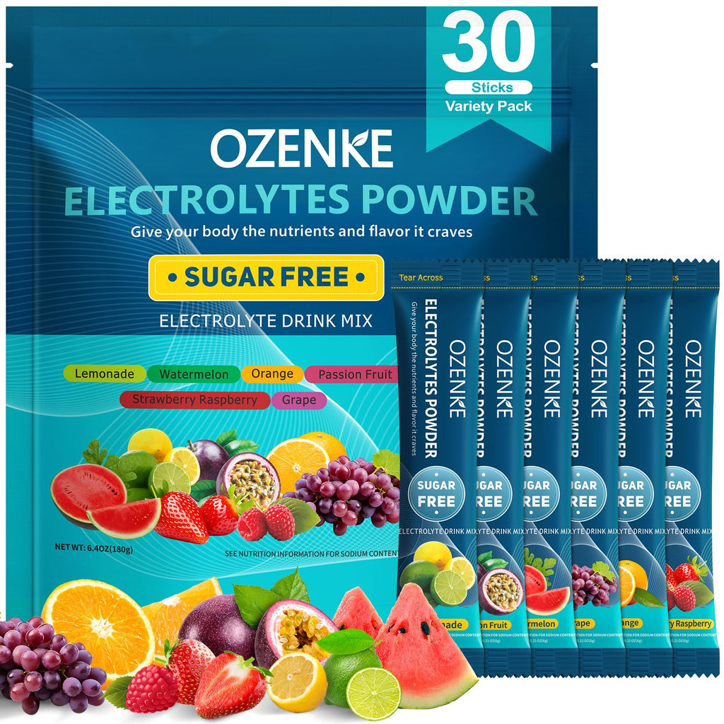 OZENKE Electrolytes Powder Packets, 30 Sticks Hydration Packets Sugar Free, Electrolyte Drink Mix Travel Electrolyte Packets