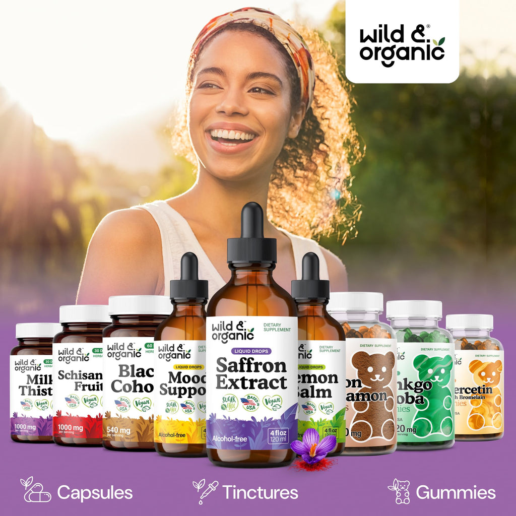 Wild & Organic Saffron Supplements 88.5 mg - Mood, Focus & Eye Support - Saffron Extract Liquid Drops - Add to Tea - 5-Month Supply - Crocus Sativus Herb