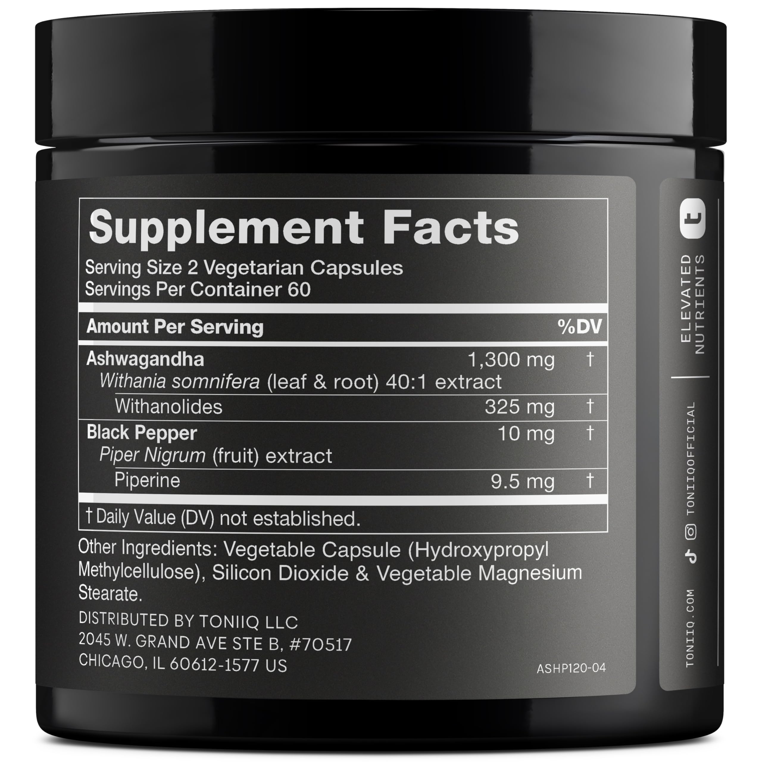 Toniiq Ashwagandha – 40:1 Concentrated Extract – 25% Withanolides – Wild Harvested in India – Highly Bioavailable with Black Pepper – Third-Party Tested – 120 Capsules - 1,300mg per Serving Toniiq Au supplements