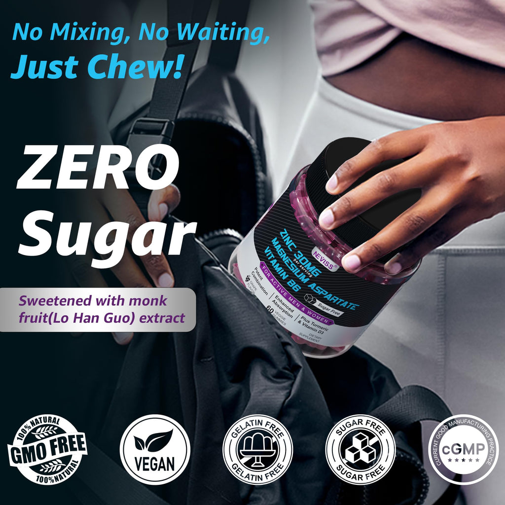 Zinc and Magnesium Supplement, Zinc Magnesium Aspartate Post Workout Gummies for Men Women, with Vitamin B6, B12, D3, Turmeric for Nighttime Recovery, Reduce Fatigue
