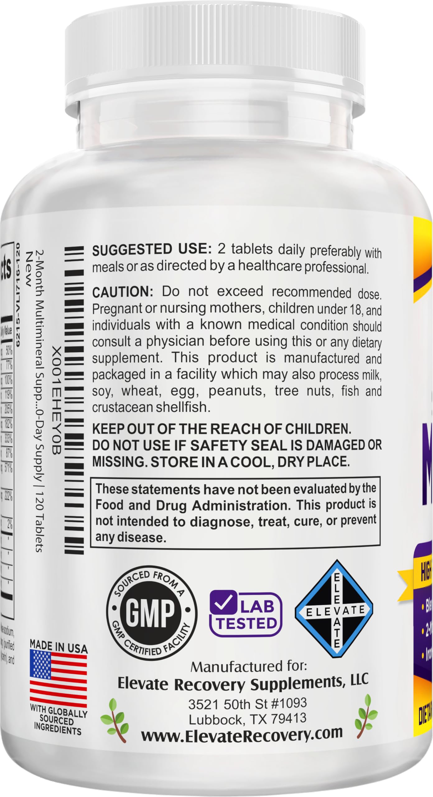 2-Month Multimineral Supplement Support Iron-Free Formula | Daily Multiminerals | Multi-Mineral Supplements | Minerals Complex | 60-Day Bulk Supply | 120 Tablets