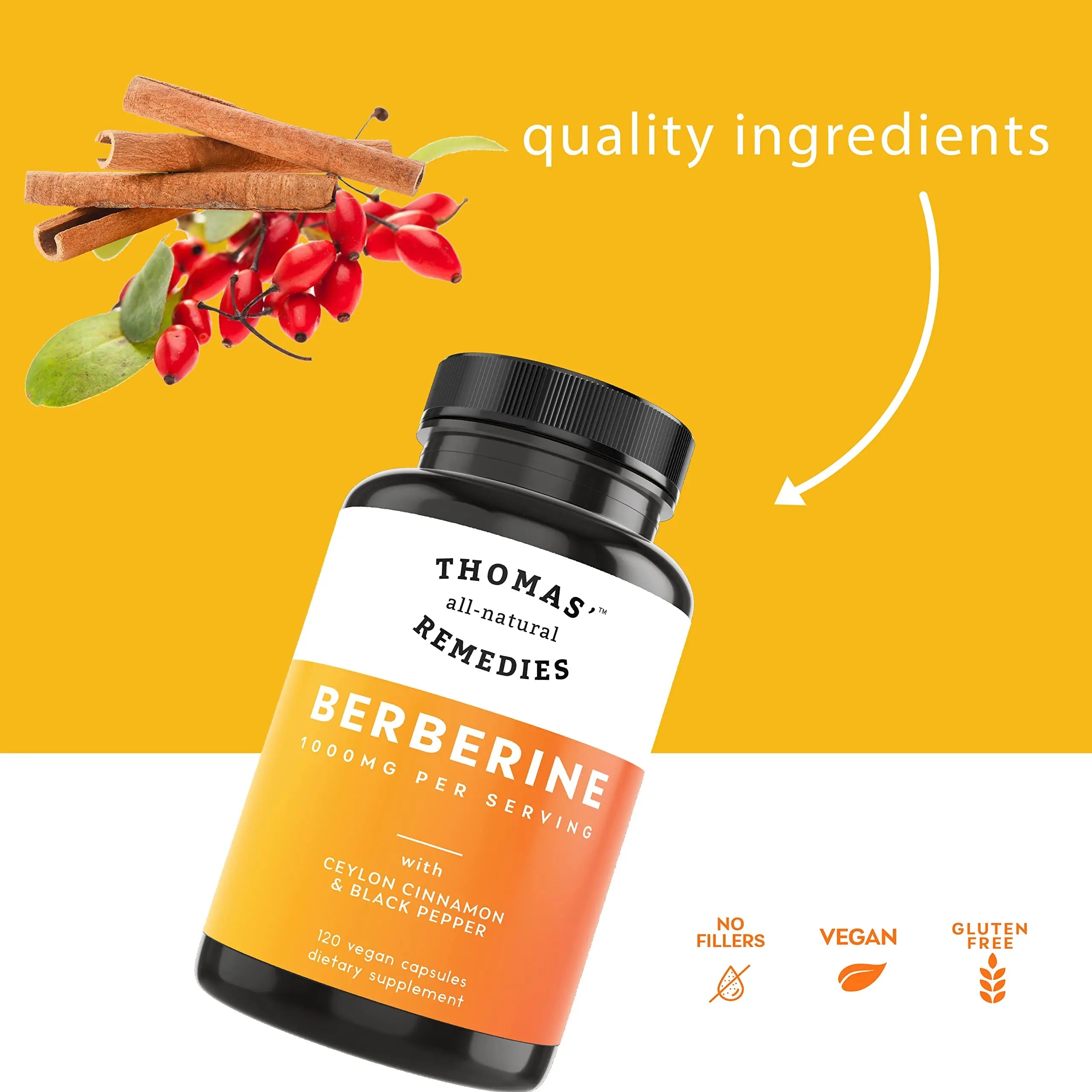 Thomas' all-natural Remedies Berberine 500mg (1000mg Per Serving)- 120 Vegan Capsules Thomas' all-natural Remedies Au supplements
