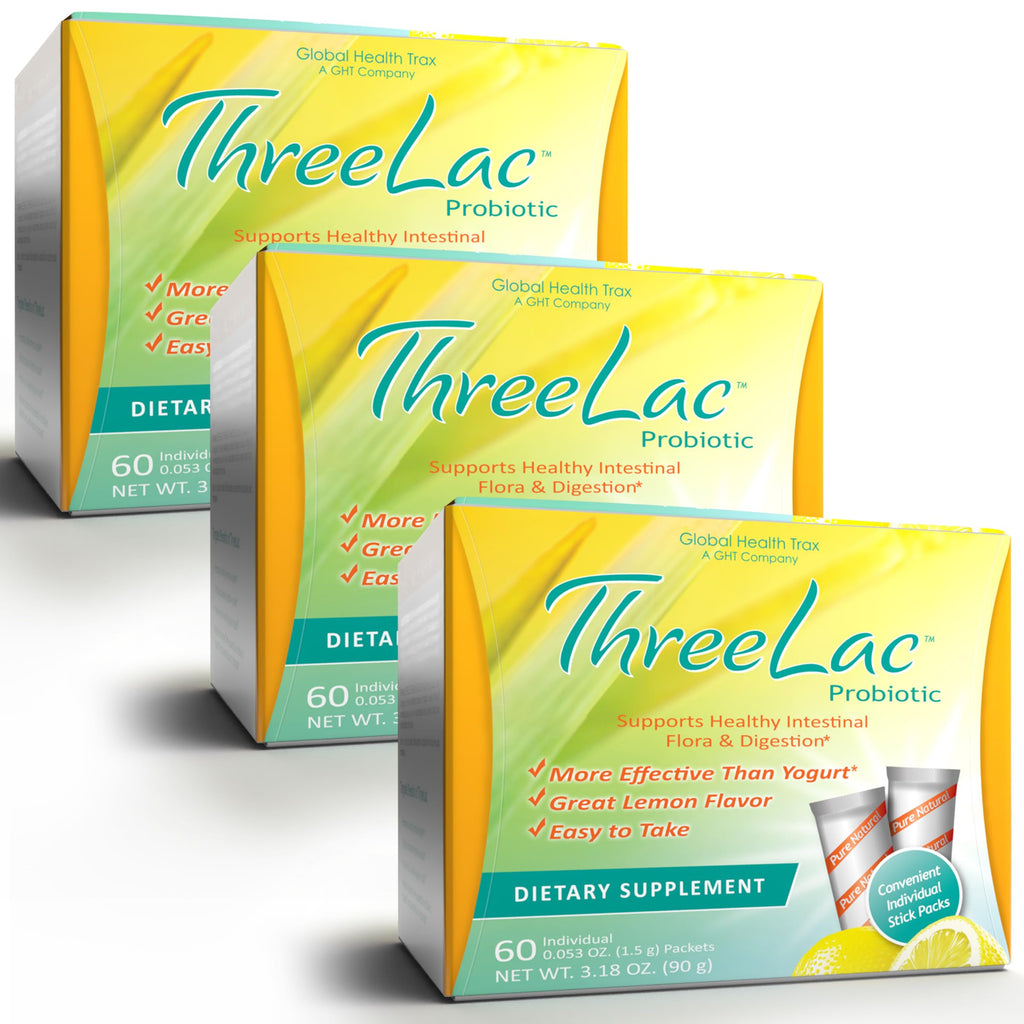 Global Health Trax ThreeLac Lemon Probiotic Drink Mix for Digestive Health - Advanced Probiotic Powder Formula for Men, Women, and Kids - Immune Support & Gut Balance, Non-GMO - 180 Packets ght Global Health Trax Au supplements