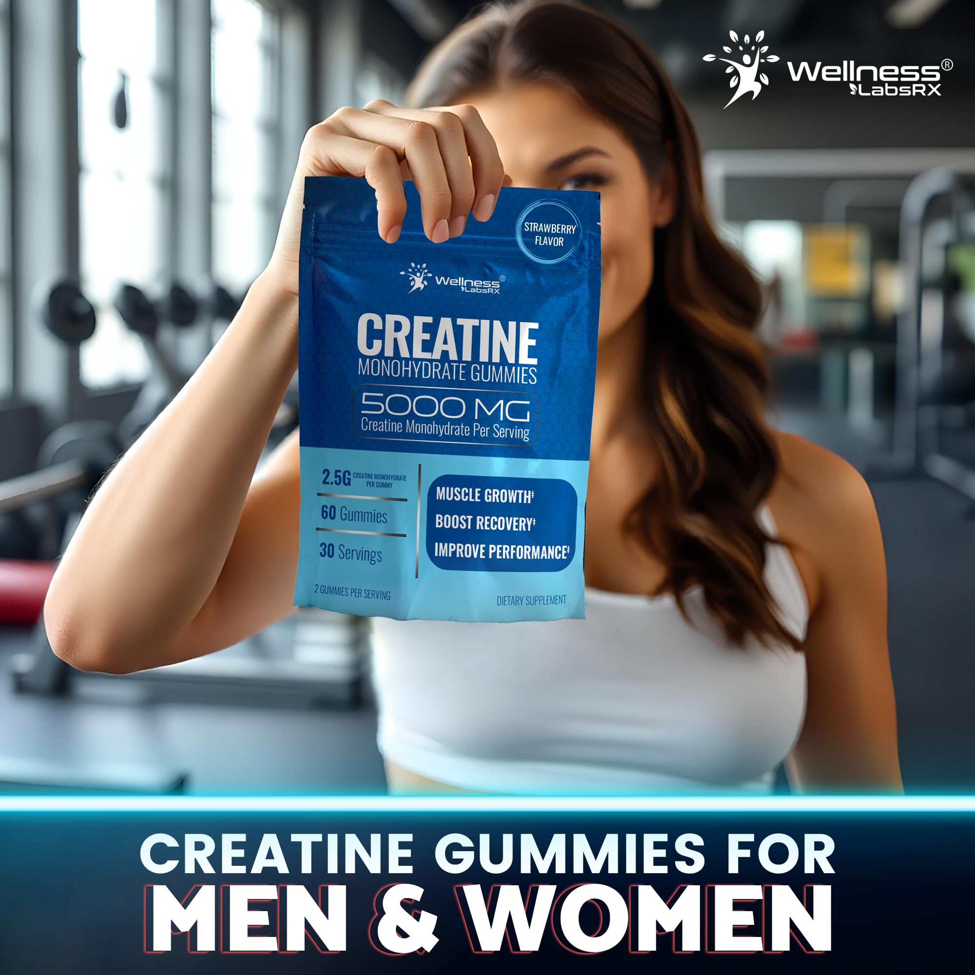 Creatine Gummies 5000mg, 30 Servings Creatine Monohydrate Gummies - Third-Party Tested Creatine for Women, Strawberry Flavor Creatine for Men, Muscle Growth,