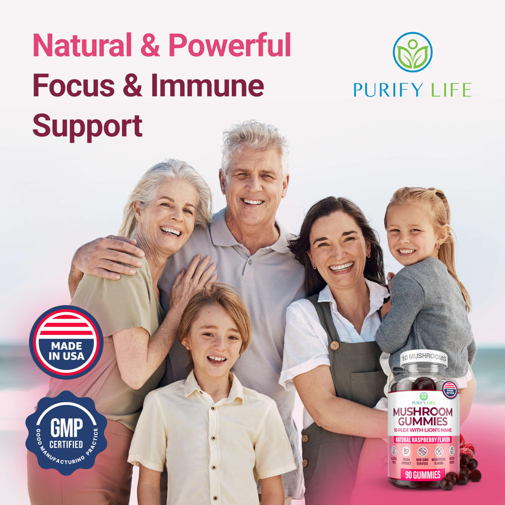 World's First Mushroom Complex Gummies with Lions Mane, Immune Support & Stress Relief, Nootropic Mushroom Supplement for Adults & Children (90 Chews 2500mg/serving) Purify Life Au supplements