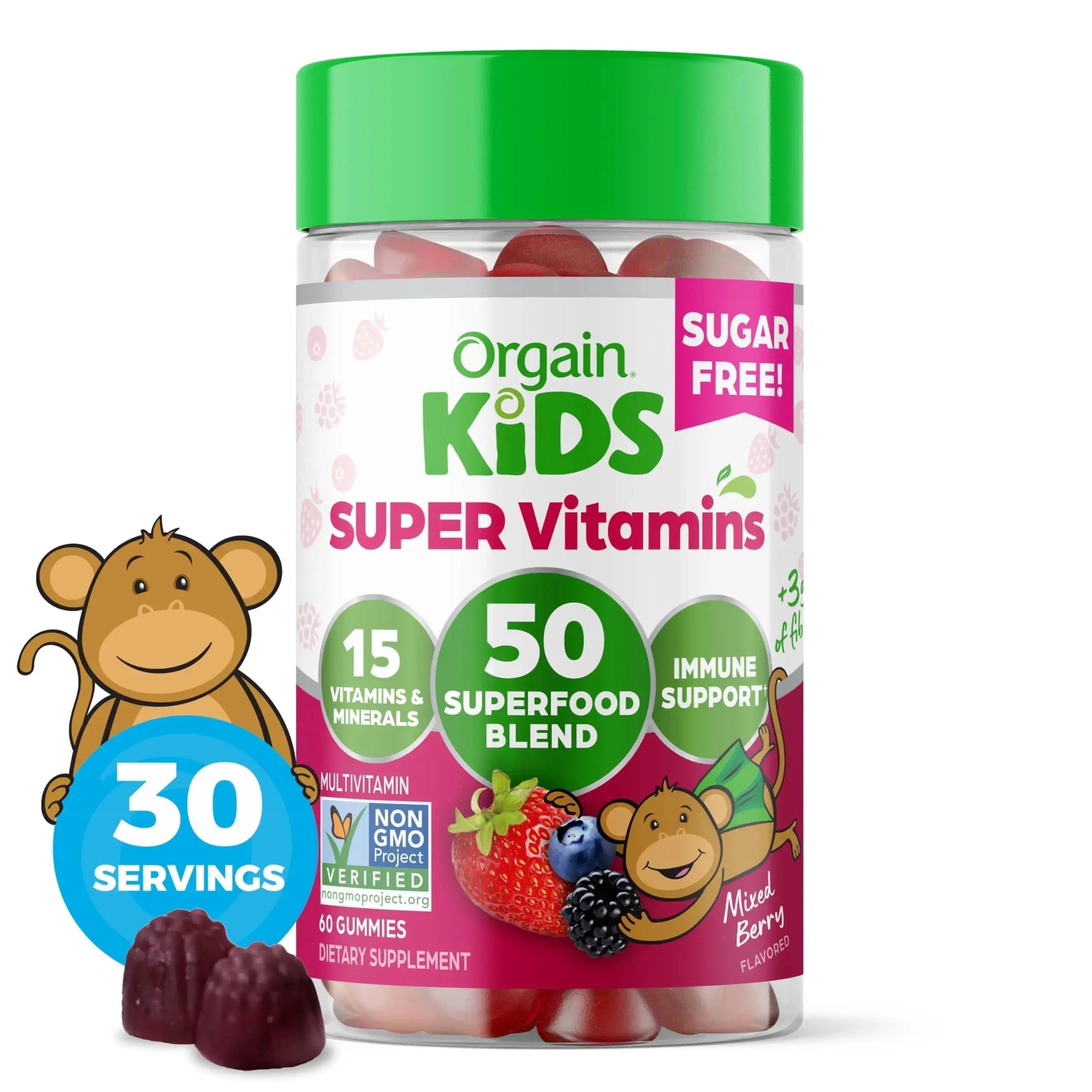 Orgain Kids Sugar Free Multivitamin Gummies, Vegan & Plant Based, 50 Superfoods, 15 Vitamins and Minerals, Immune Support and 3g of Fiber Orgain Au supplements