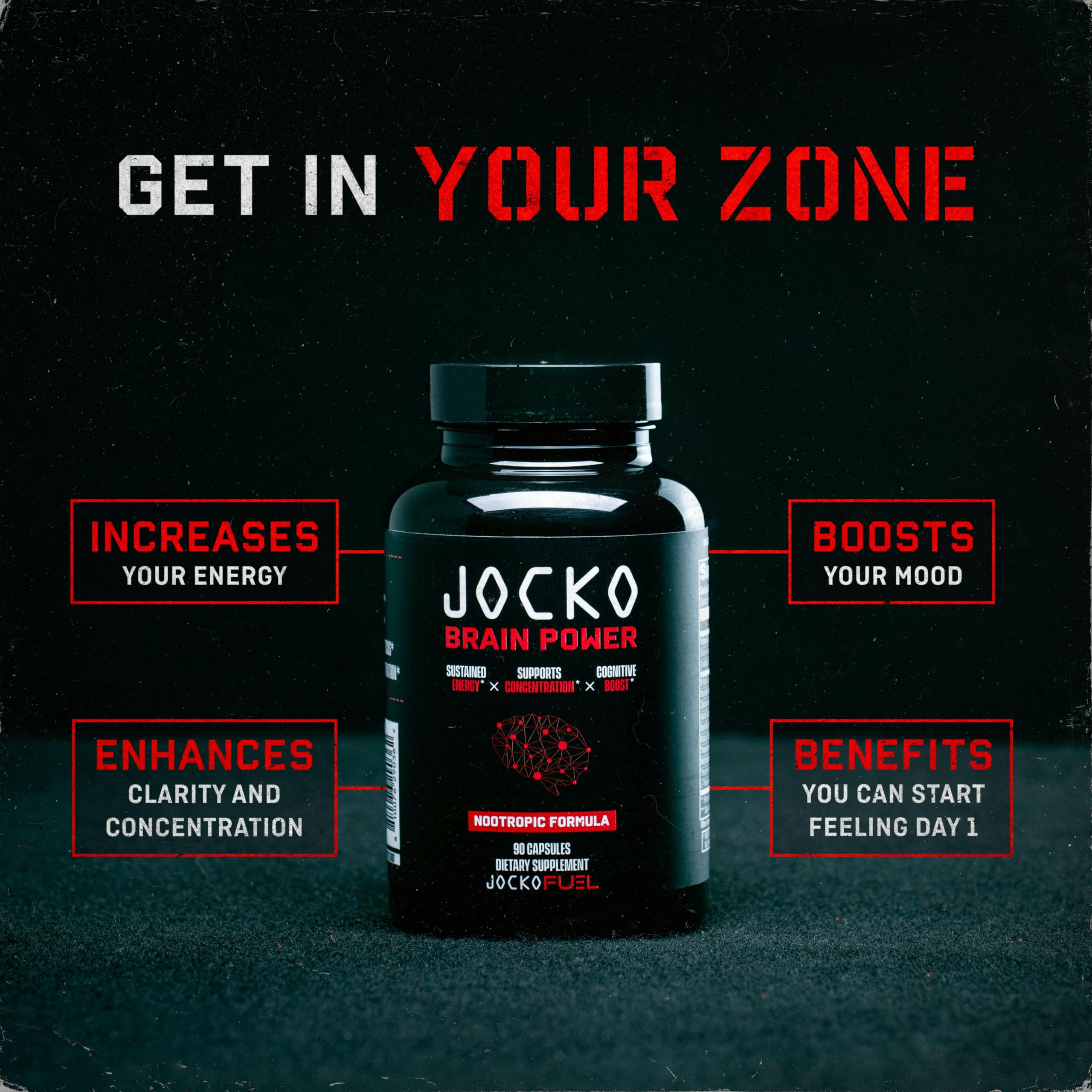 Jocko Fuel Brain Power - Nootropic Dietary Supplements for Memory & Focus wiht L Theanine, L Carnitine- Energy & Focus Supplement (90 Capsules) Jocko Fuel Au supplements