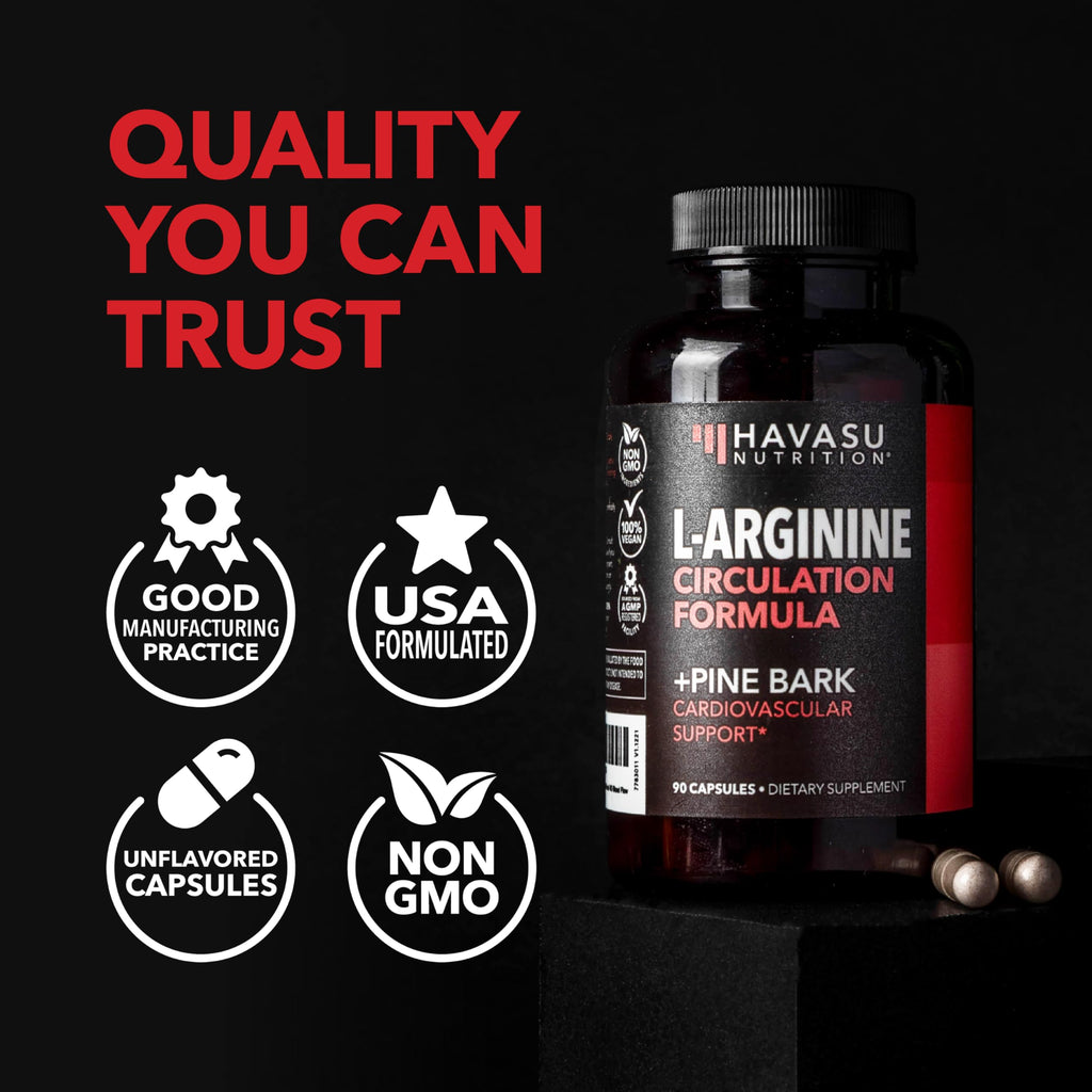 L-Arginine 1800mg and Pine Bark Extract 100mg - Nitric Oxide Supplement for Men - Performance Supplement for Men's Health - 90 Count - Endurance, Recovery Support