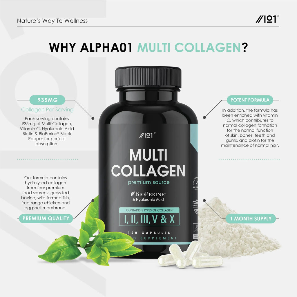 Multi Collagen Capsules - 120 Capsules - Types I, II, III, V & X - Wild Caught Fish, Grass Fed Bovine, Eggshell Revive Naturals Au supplements