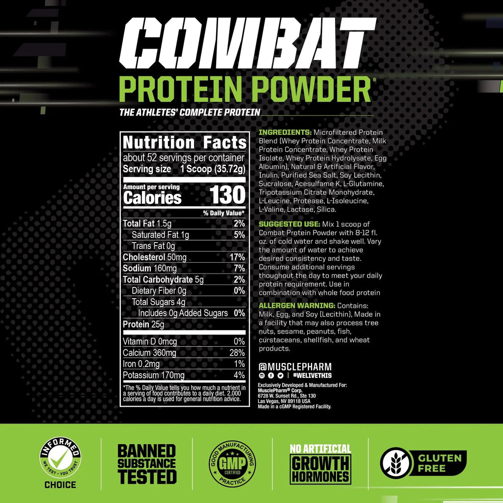 MusclePharm Combat Protein Powder, Banana Cream - 4 lb - Gluten Free - 52 Servings Muscle Pharm Au supplements