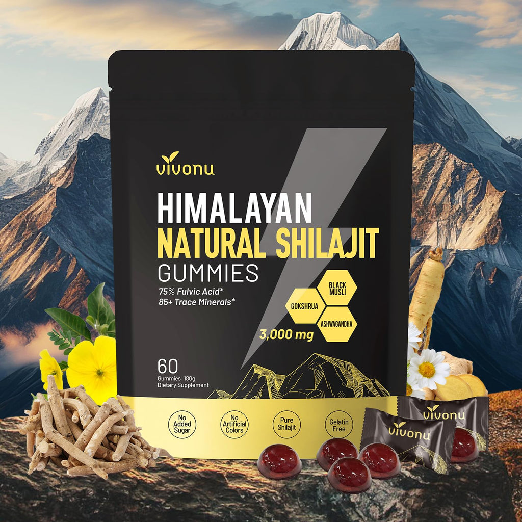 Himalayan9 Shilajit Gummies with Ashwagandha & Gokshura | 85+ Trace Minerals & Fulvic Acid | Organic, Non-GMO Micronutrient Supplement