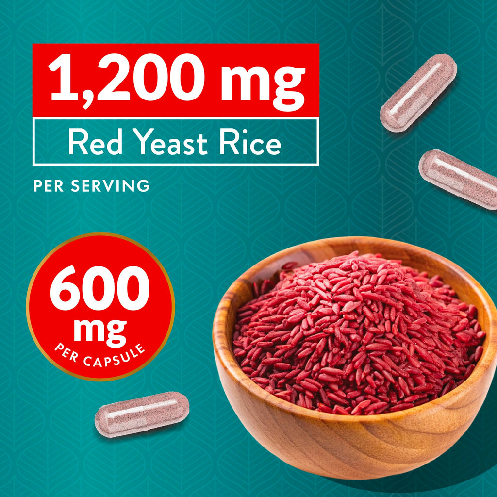 Red Yeast Rice with CoQ10 Supplement | Healthy Cholesterol Levels & Heart Health Support | Extra Strength Red Yeast Rice 1200 MG (600 MG Per Capsule) with Monakolin K
