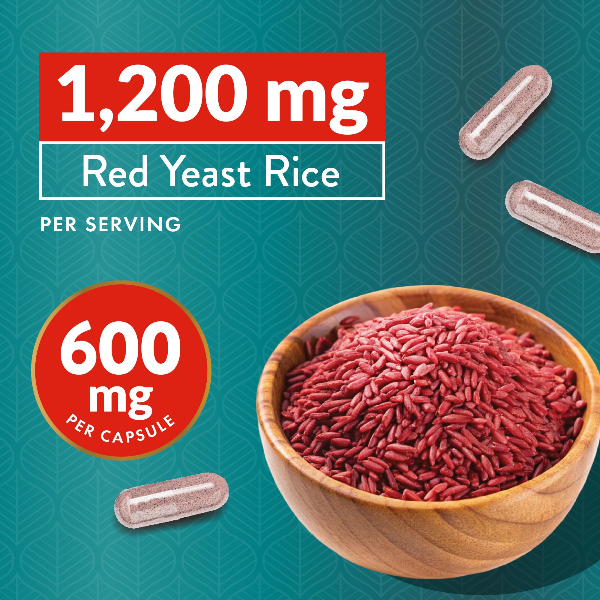 Red Yeast Rice with CoQ10 Supplement | Healthy Cholesterol Levels & Heart Health Support | Extra Strength Red Yeast Rice 1200 MG (600 MG Per Capsule) with Monakolin K