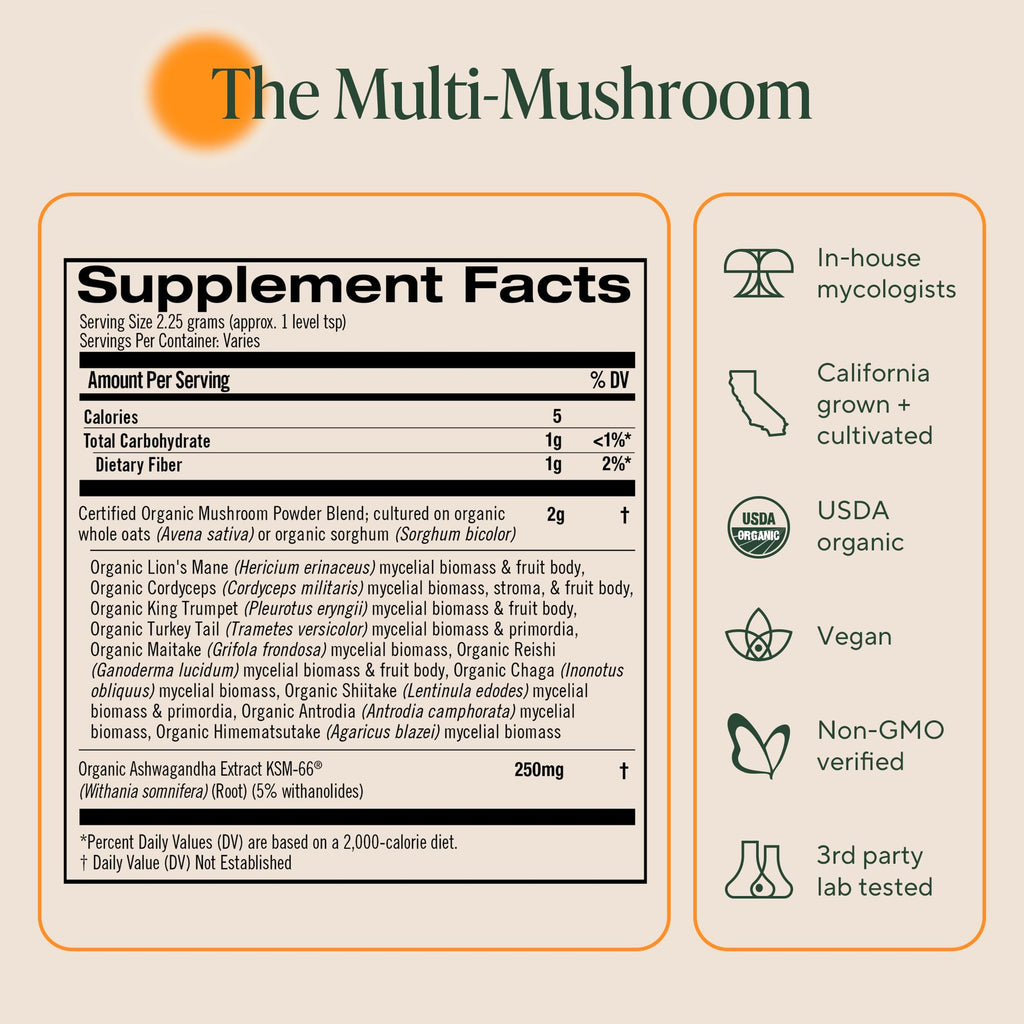 Om Master Blend Mushroom Powder – Organic Mushroom Supplement with 10 Mushrooms and Ashwagandha - Support Immunity, Gut Health & Stress Relief,