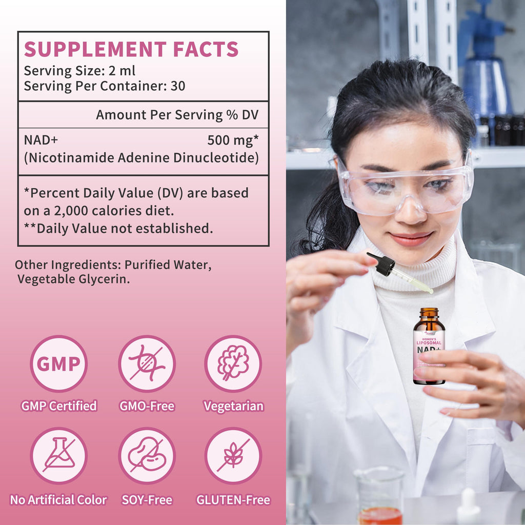 Liposomal NAD Liquid Supplement for Women, Pure 500mg NAD Nicotinamide - Cell Regeneration，Energy & Metabolism Support, Vegan,Sugar Free，Additives Free，2 Fl Oz Wanish Au supplements