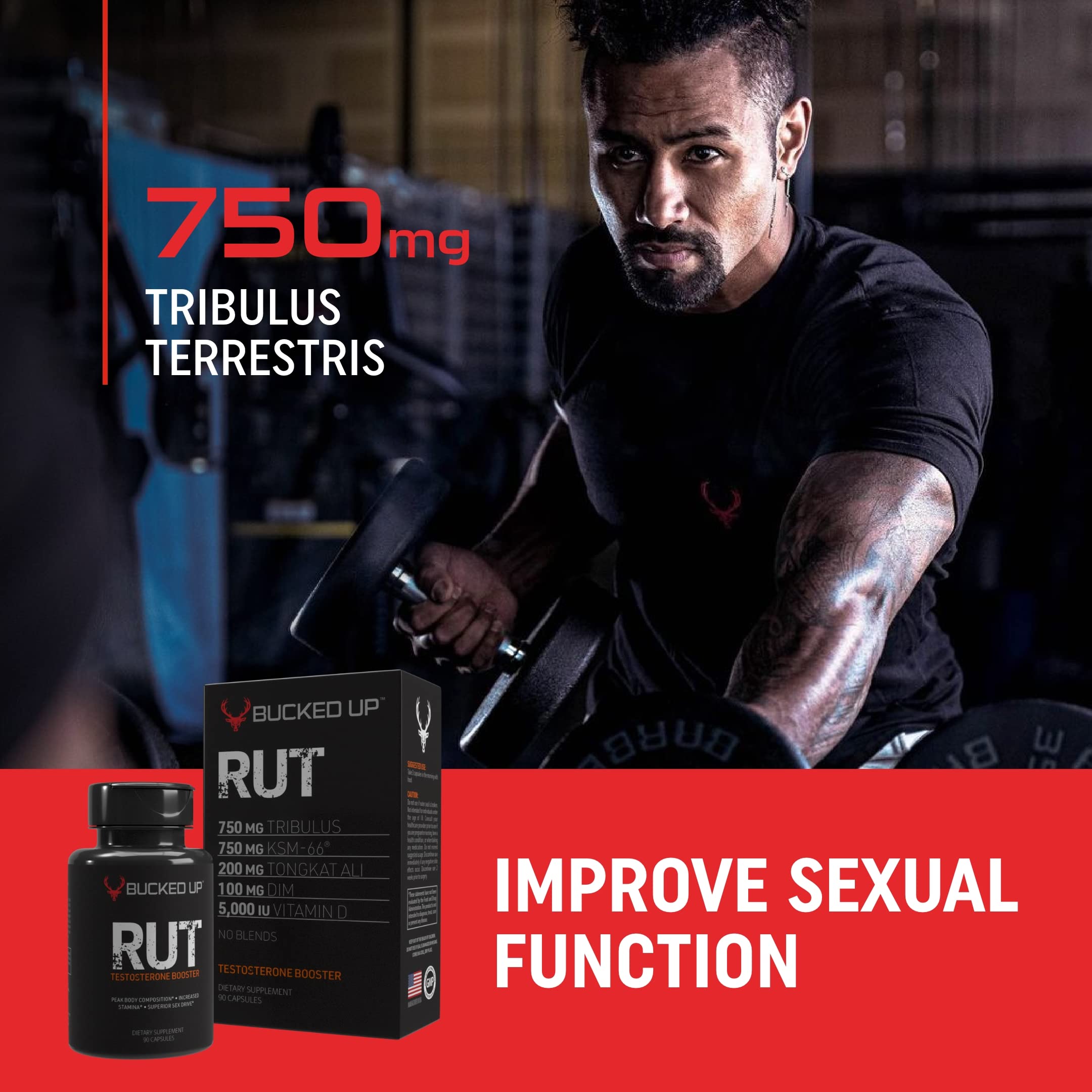 Bucked Up RUT - Testo Booster - Best All-Natural Test Formula for Men - Energy, Endurance, Strength, and Stamina Booster - Muscle Composition Aid - Male Supplements (90 Capsules/Pills)