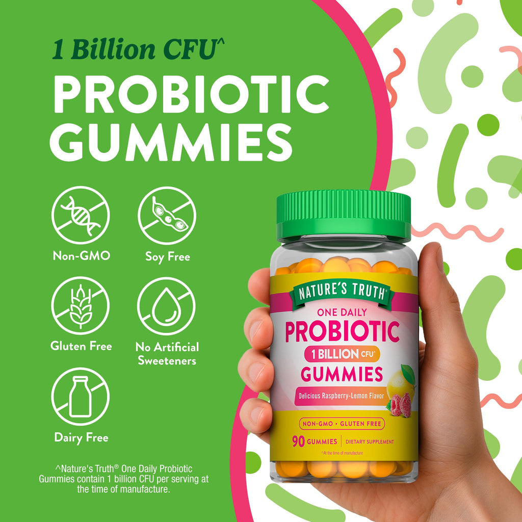 Nature's Truth Probiotic Gummies | 1 Billion CFU | 90 Count | Raspberry Lemon Flavor | Non-GMO & Gluten Free Supplement