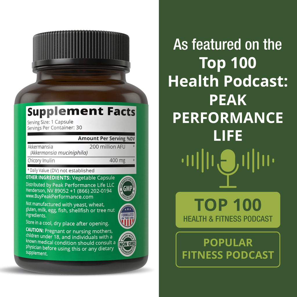 Akkermansia Probiotic to Increase GLP-1 Production. Ultra High Strength Akkermansia Muciniphila Live Strain with Prebiotic Fiber for Gut Health & Microbiome Balance. Delayed Release, 3rd Party Tested Peak Performance Au supplements