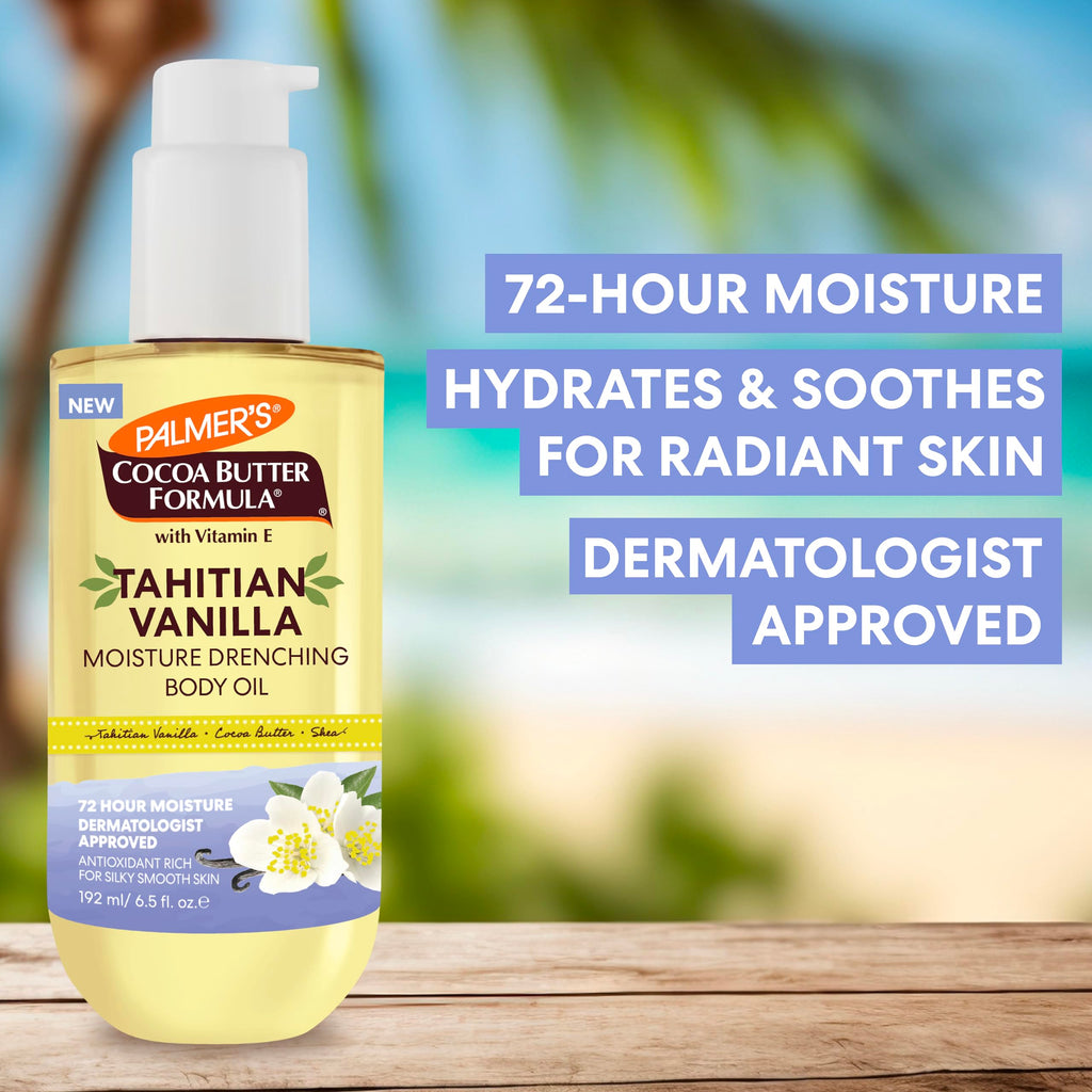 Palmer's Cocoa Butter Formula Body Oil, Moisture Drenching Tahitian Vanilla, 6.5 Oz, 72Hr Hydration with Shea Butter & Vitamin E for Softer Skin