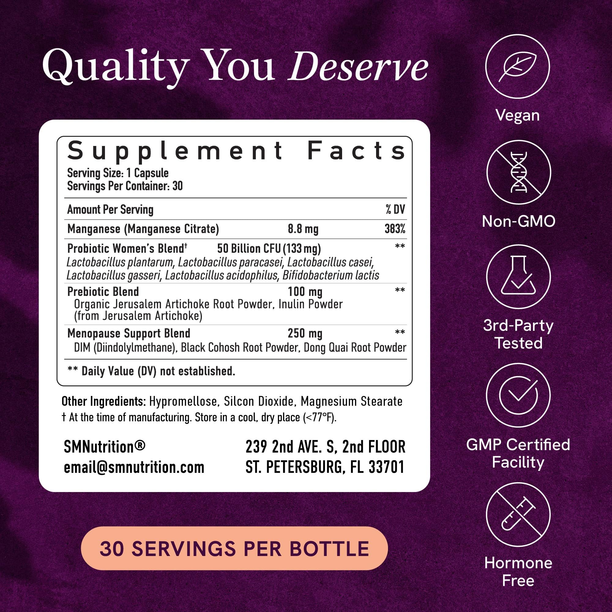 Menopause Support with Prebiotics and Probiotics for Women | Hormone Balance, Hot Flashes & Night Sweats | 50 Billion CFU, DIM & Black Cohosh | Triple Action Menopause Supplements for Women | 30 Ct SMNutrition Au supplements