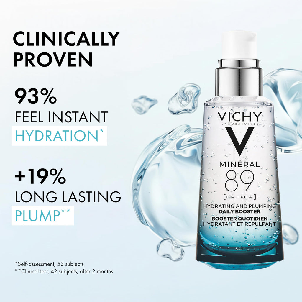 VICHY Mineral 89 Booster, Pure Hyaluronic Acid Serum for Face with Polyglutamic Acid for Skin Barrier Repair, Plumps & Hydrates