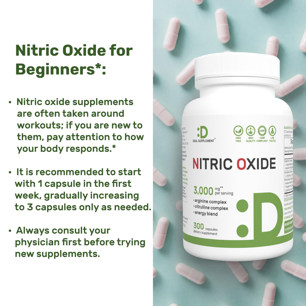Nitric Oxide Supplement 3,000mg, 300 Capsules | 12-in-1 Complex for Men & Women – Arginine, Citrulline, Korean Red Ginseng,