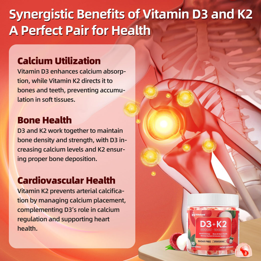 Vitamin D3 K2 Gummies w/Magnesium Sugar Free - 90 Count | D3 Vitamin 5,000 IU + K2(MK-7) 100 mcg - Vegan K2 D3 Vitamin Supplement, Highly Absorbent Supports Bone