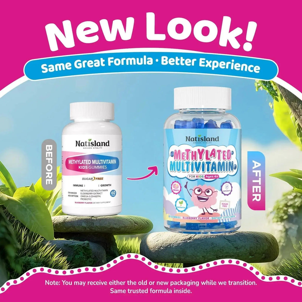 Kids Methylated Multivitamin - MTHFR Multivitamin for Kids & Teens 4+, L Methylfolate & B12, 13 Vitamins, Vegan Omega-3 NATISLAND Au supplements
