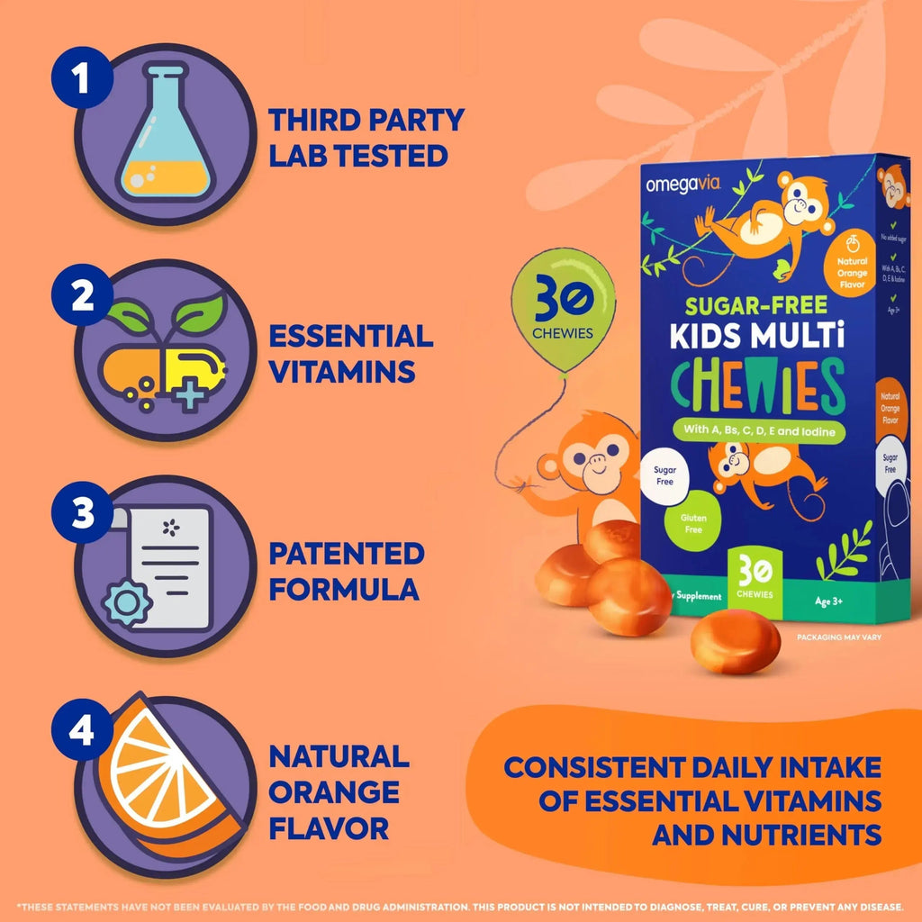 OmegaVia Sugar Free Kids Multivitamin Chewies - Daily Chewable Gummy Vitamins for Kids 3+ OmegaVia Au supplements