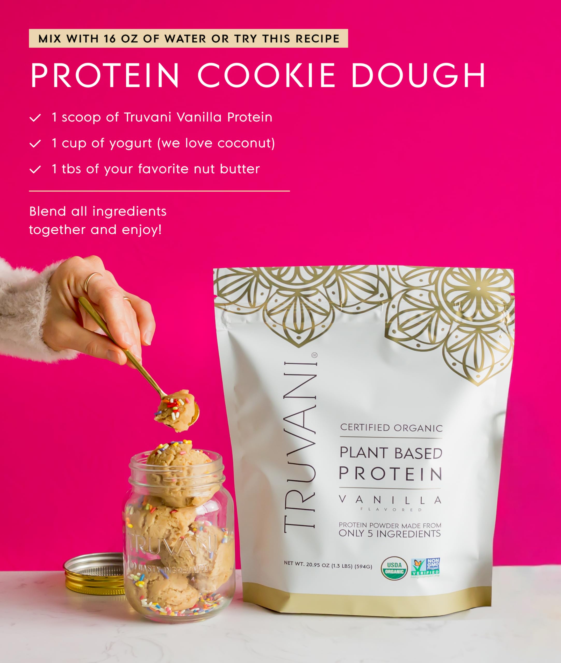 Truvani Organic Plant Based Protein Powder | Vanilla | 20g Pea Protein | 18 Servings | Vegan & Keto | Gluten & Dairy Free | Low Carb | No Added Sugar