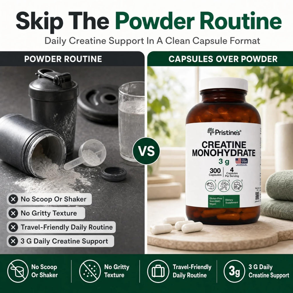 PRISTINE'S Creatine Monohydrate Capsules for Women & Men - NSF Certified 75 Day Supply 3G Creatine Pills for Women - Cognitive & Athletic Performance Support