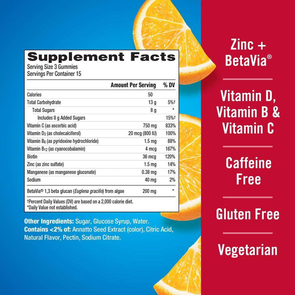 Emergen-C Immune+ Triple Action Immune Support Gummies, BetaVia (R), 1000mg Vitamin C, B Vitamins, Vitamin D and Antioxidants