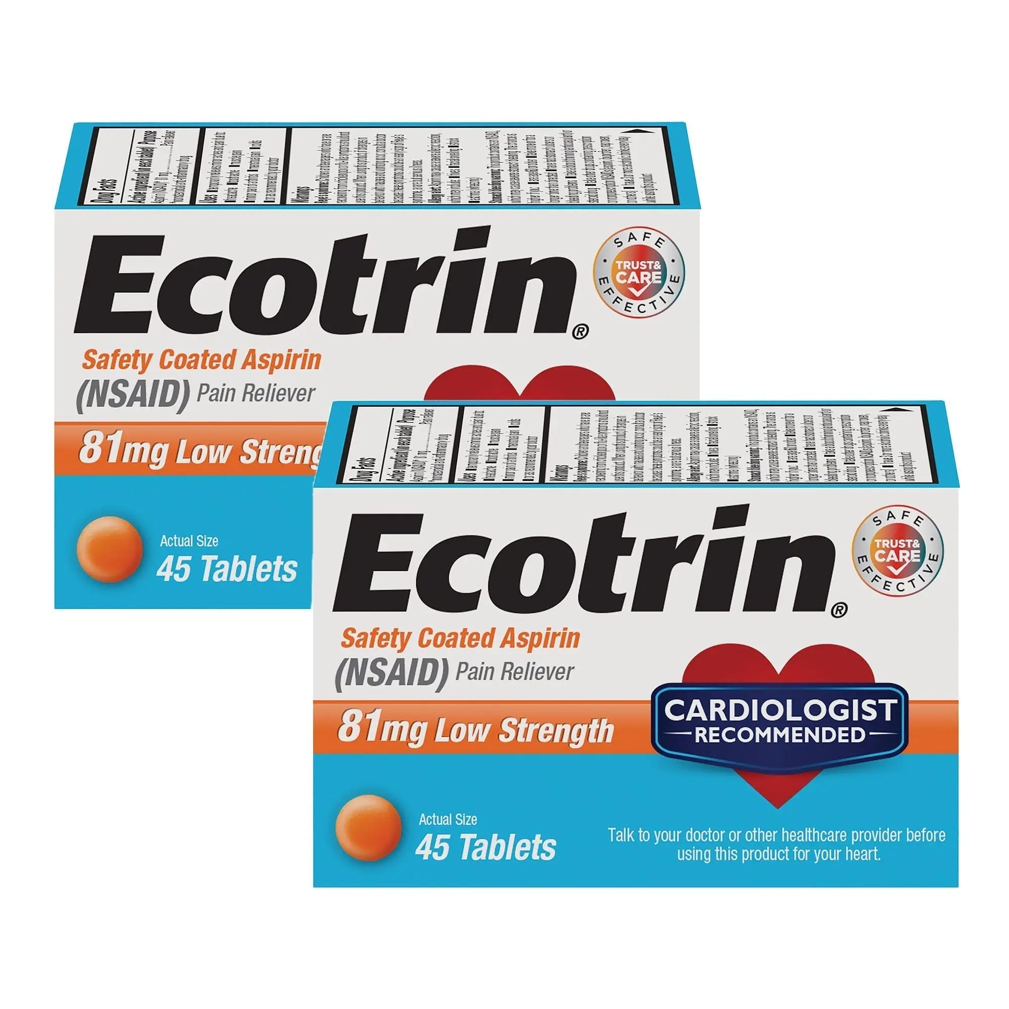 Ecotrin Low Strength Safety Coated Aspirin, NSAID 81mg, 45 count (2 Pack) Ecotrin Au supplements